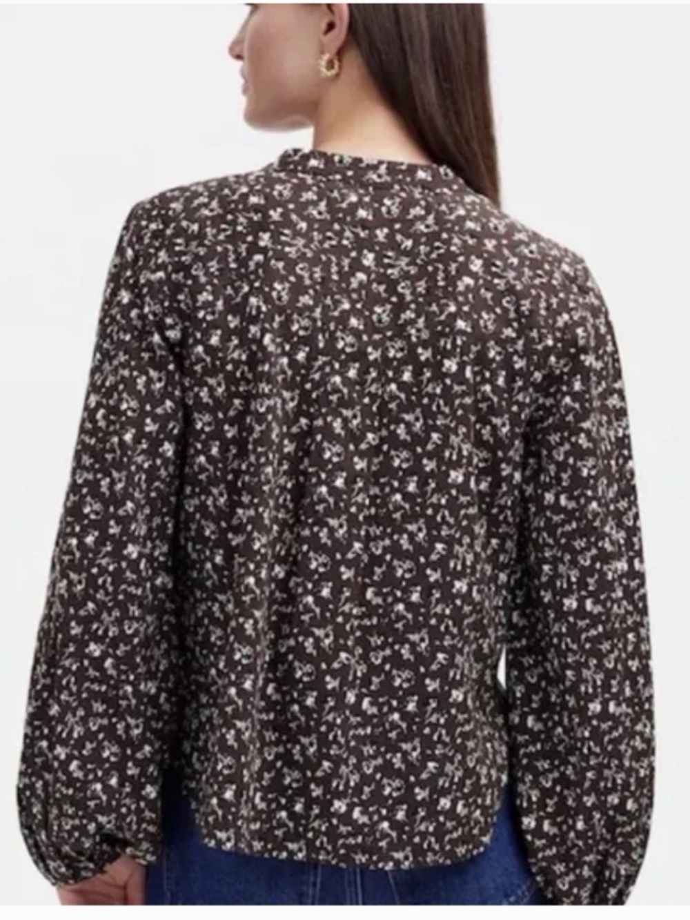 Madewell V-Neck Long-Sleeve Dark Carob Floral Top Size Large - Picture 2 of 16